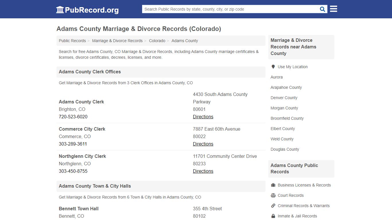 Adams County Marriage & Divorce Records (Colorado)